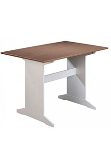 table de cuisine pegane table de cuisine en pin massif fonce et blanc - l.110 x h.75 x p.70 cm --