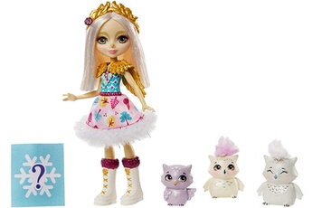 Poupée Enchantimals Coffret famille avec mini-poupée odele hibou, 3 figurines animales et accessoires surprises
