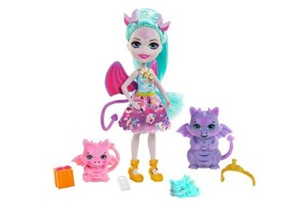 Poupée Enchantimals Royals coffret famille avec mini-poupée deanna dragon, 3 figurines animales et 4 accessoires