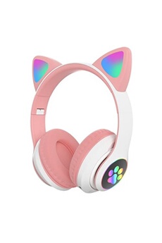 Casque audio GENERIQUE Bluetooth casque chat mignon casque rose avec micro casque de jeu sans fil bluetooth LED