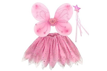 Déguisements Eqlef Ailes de fee enfant costume rose de fée princesse ailes de papillon féerique pour filles tutu wings wand - set of 3 (rose)