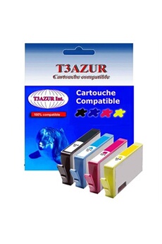 Lot de 4 Cartouches compatibles type pour HP DeskJet 3522 (1Bk+1C+1M+1J)- T3AZUR (Noir et Couleur)
