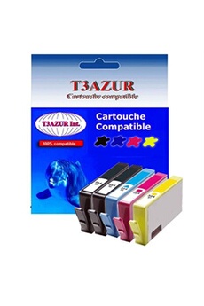 Lot de 5 Cartouches compatibles type pour HP PhotoSmart B010a, B010a CN255B (2Bk+1C+1M+1J)- T3AZUR (Noir et Couleur)