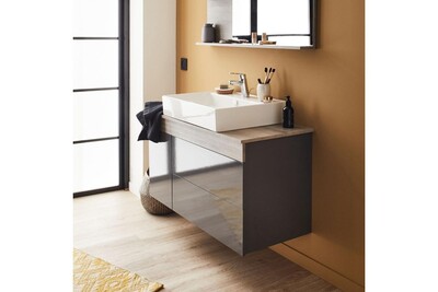 Meuble Salle De Bain Jacob Delafon Meuble Avec Vasque A Poser Sully 83 X 45 80 Vasque A Droite Gris Anthracite Et Chene Gris Sans Miroir Darty