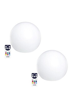 lampe d'ambiance lumisky lot de 2 boules lumineuses sans fil led 2x bobby c30 blanc polyéthylène d30cm