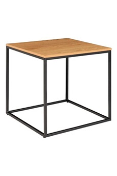 table d'appoint altobuy vollrad - bout de canapé carré acier et bois aspect naturel -