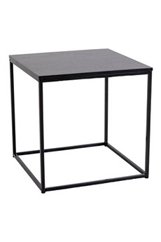 table d'appoint altobuy harald - bout de canapé carré acier et aspect bois noir -