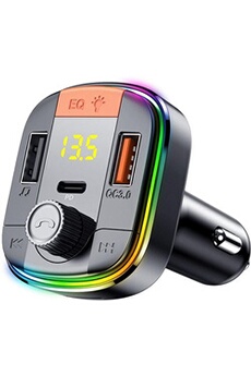 Transmetteur audio Xstone Transmetteur FM sans Fil Bluetooth 5.0,7 Couleurs Lumière, Kit Main Libre Voiture avec Chargeur Allume Cigare USB 5V/3.1A & QC3.0, Soutien Carte