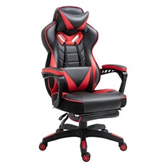 Fauteuil de bureau gamer style baquet racing - pivotant, inclinable - coussin lombaire, tétière, repose-pieds inclus - revêtement synthétique rouge