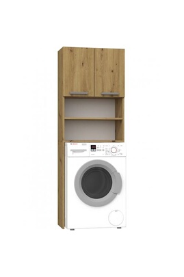 Meuble de salle de bain Hucoco COMO - Meuble pour machine à laver -  64x183x30cm - Rangement Chêne