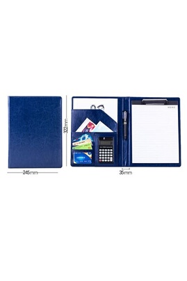 Autres accessoires de bureau GENERIQUE Porte document A4 pour bureau agenda  d'affaires en cuir avec calculatrice - bleu