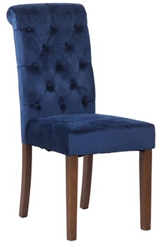 chaise clp trading clp chaise de salle à manger lisburn avec pieds en bois de caoutchouc , bleu/velours