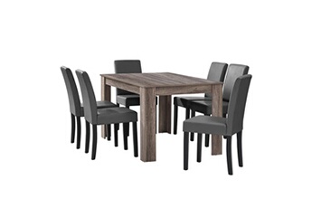 Helloshop26 Ensemble table et chaises de jardin Table à manger en chêne ancien avec 6 gris-foncé cuir-synthétique rembourré 140x90 cm 03_0004073