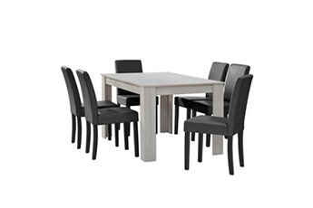 Helloshop26 Ensemble table et chaises de jardin Table à manger chêne blanc avec 6 gris foncé cuir-synthétique rembourré 140x90 cm 03_0004035