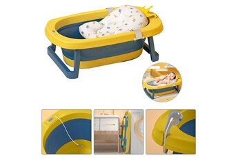 Baignoire bébé Vinteky Baignoire pliable pour bébé enfants avec coussin de bain+affichage de température (bleu-jaune)