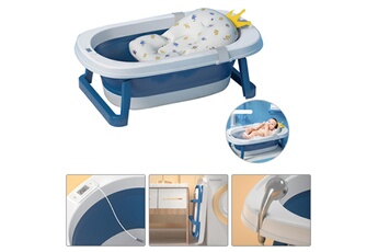 Baignoire bébé Vinteky Baignoire pliable pour bébé enfants avec coussin de bain + affichage de température (blanc-bleu)