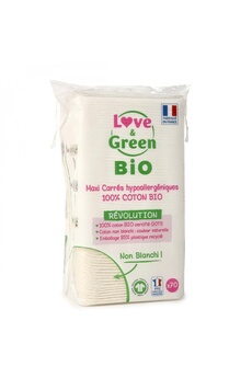 Trousse de toilette bébé Love & Green Love and green - 70 maxi carrés hypoallergéniques - 11 x 9 cm - 100% coton bio
