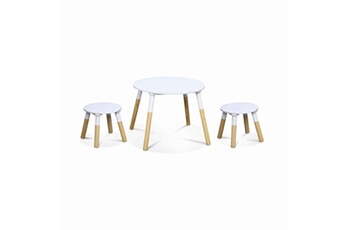 Table et chaise enfant Alice's Home Table ronde pour enfants. Deux tabourets tobias - bois massif en pin naturel blanc - ø55 x h43cm