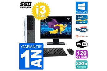 Unité Centrale Dell Pc Dell 990 Dt Ecran 19" Intel Core I3-2120 Ram 32go Ssd 120go Windows 10 Wifi