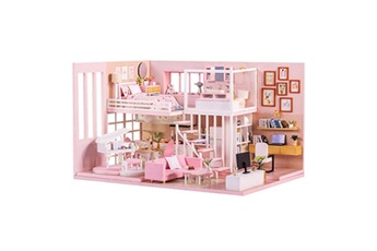 Accessoire poupée GENERIQUE Assembler bricolage maison de poupée jouet en bois miniatura kit maison de poupée jouets avec kit de meubles led cadeau d'anniversaire de noël