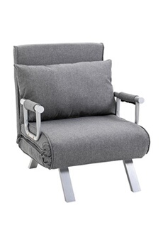 fauteuil chauffeuse canapé-lit convertible 1 place déhoussable grand confort coussin pieds accoudoirs métal lin gris clair