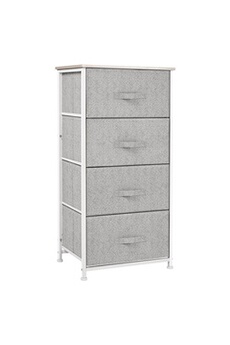 armoire homcom chiffonnier meuble de rangement dim. 45l x 30l x 92h cm 4 tiroirs non-tissés gris structure métal blanc plateau mdf bois clair
