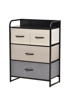 armoire homcom meuble de rangement chiffonnier 4 tiroirs en tissu 58 x 29 x 78,5 cm noir gris écru beige