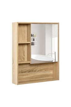 meuble de salle de bain homcom armoire murale de rangement salle de bain avec porte miroir couleur bois de chêne dim. 60l x 15l x h76 cm