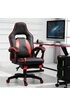 Homcom Fauteuil gamer grand confort fauteuil de bureau gamer pivotant inclinable avec coussins et repose-pieds revêtement synthétique noir rouge photo 2