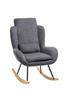 fauteuil de salon homcom fauteuil à bascule oreilles rocking chair grand confort accoudoirs assise dossier garnissage mousse haute densité lin gris
