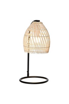 autres luminaires homcom lampe de table arquée - lampe à poser style néo-rétro - ø 20 x 41h cm - abat-jour rotin naturel