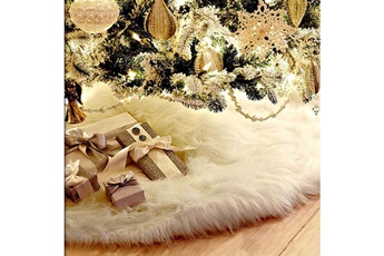 Article et décoration de fête Insma 90cm arbre de noël décoration arbre en peluche jupe blanc pur aux cheveux longs arbre de noël base tapis de sol couverture noël