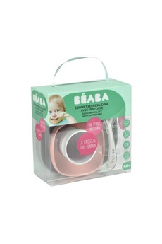 Autre accessoire repas bébé Beaba Beaba, coffret repas silicone bébé, avec ventouse, anti-dérapant, 4 pieces, assiette + bol+ verre + cuillere, eucalyptus