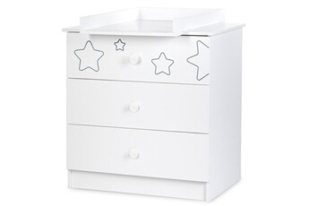 Commode et table à langer Klups Tino commode enfant 3 tiroirs motifs étoiles + plan à langer amovible blanc