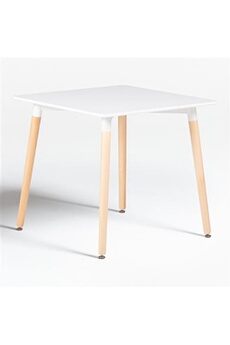 Table à manger Sklum Table de Salle à Manger Carrée en Bois de Hêtre et MDF (80x80 cm) Royal Blanc 73,5 cm