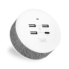 T'nB - Station de charge - 30 watt - PD - 4 connecteurs de sortie (USB-C, 3 x USB Type A) - blanc, gris