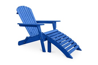 Iconik Interior Chaise de jardin Adirondack chaise longue + repose-pieds en bois - set anela bleu