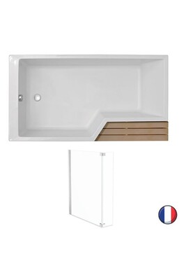 Baignoire Jacob Delafon Baignoire combinée bain douche Neo + pare bain + étagère Acrylique, 170 X 70/90 version gauche