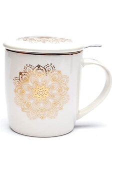 tasse et mugs phoenix import mug blanc en porcelaine avec infuseur métal - mandala