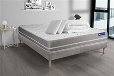 Pack prêt à dormir matelas Latex + mémoire de forme ACTILATEX TOUCH 140x200 cm + sommier KIT gris + 2 oreillers + couette