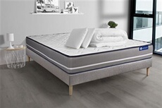 Pack prêt à dormir matelas Latex + mémoire de forme ACTILATEX PUR 200x200cm + sommier KIT gris + 2 oreillers + couette