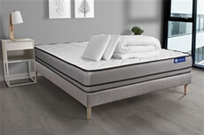 Pack prêt à dormir matelas ACTILATEX 140x200cm à MEMOIRE DE FORME + LATEX + sommier KIT gris + 2 oreillers + couette