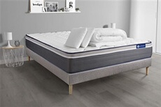 Pack prêt à dormir matelas ACTIMEMO PLUS 140x200 Mémoire de forme 7zones confort + sommier KIT gris + 2 oreillers + couette