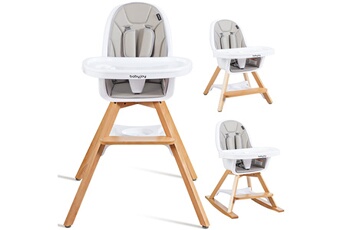 COSTWAY Chaise haute Costway bébé 3 en 1 convertible pieds remplaçables et barre pour bascule avec plateau repas coussin amovibles gris