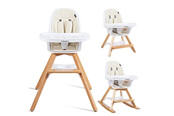 COSTWAY Chaise haute Costway bébé 3 en 1 convertible pieds remplaçables et barre pour bascule avec plateau repas coussin amovibles beige