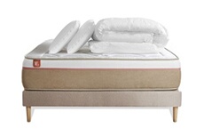 Pack prêt à dormir matelas LE SOYEUX 160x200cm Ressorts ensachés + Mémoire de forme BioVisco + sommier kit Beige