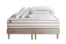Pack prêt à dormir matelas LE DOUX 200x200cm Mémoire de forme - Ep. 24cm + double sommiers Beige + 2 oreillers +couette