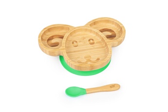 Autre accessoire repas bébé KLARSTEIN Vaisselle pour enfants assiette en bambou, cuillère 250 ml et ventouse 18 x 18 cm - forme mouton - vert