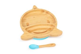 Autre accessoire repas bébé KLARSTEIN Vaisselle pour enfants assiette en bambou, cuillère 250 ml et ventouse 18 x 18 cm - bleu