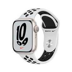 Apple Watch Nike Series 7 Gps, Boîtier Aluminium Lumière Stellaire 41Mm Avec Bracelet Nike Sport Platinium Pur Noir